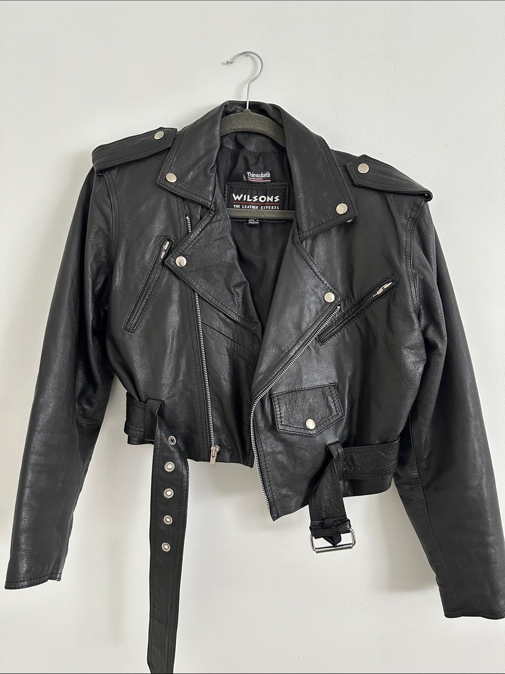 Wilsons Vintage Leather Black Cropped Biker Jacket